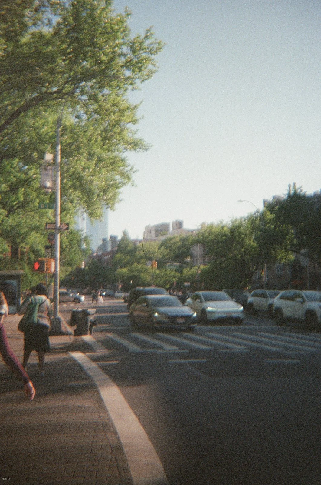 Street scene with film grain — editorial photography